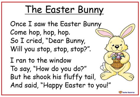 The Easter Bunny Poem Easter Poem Kindergarten, Easter Poems For Kids, Easter Speeches, Easter Verses, Easter Music, Easter Poems, Easter Craft Activities, Easter Kindergarten, Easter Worksheets