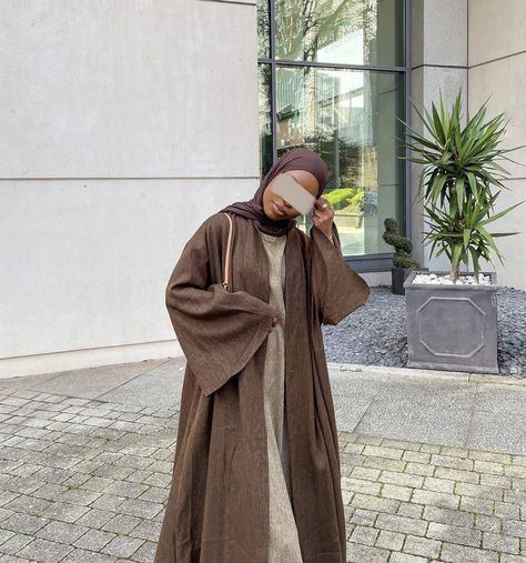 Linen Abaya Outfit, Brown Abaya Aesthetic, Abaya Kimono Style, Clothes For Veiled Women, Abaya Fabric, Linen Abaya, Modest Outfits Muslim, Abaya Outfit, Skirt Outfits Summer