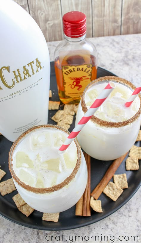 Rum Chata Fireball Shots, Cinnamon Toast Crunch Alcoholic Drink, Rum Chata Fireball Drink Recipes, Cinnamon Toast Crunch Shots Recipe, Cinnamon Toast Crunch Cocktail, Rum Chats And Fireball, Rumchata Fireball Drinks, Drinks Made With Rum Chata, Rum Chata Cocktails