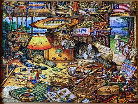 Buffalo Games - Charles Wysocki - Max in The Adirondacks - 1000 Piece Jigsaw Puzzle Charles Wysocki, Blanket Fort, The Adirondacks, Jigsaw Puzzles For Kids, Cat Puzzle, Girls Toys, Tapestry Wall Art, Wooden Jigsaw Puzzles, Time Art