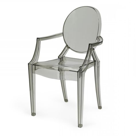 louis ghost chair smoke gray stark kartell Kartell Chair, Louis Ghost Chair, Grey Ghost, Black Dining, Office Guest Room, Black Dining Room, Grey Armchair, Dining Room Chair, Solid Wood Bed