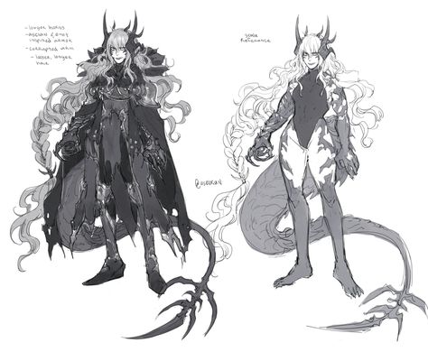 Dragon Horns Drawing, Half Dragon Character Design, Dragon Human Hybrid Character Design, Dragon Person Character Design, Dragon Oc Human, Dragon Sona, Dragon Human Form, Horn Shapes, Horn Designs