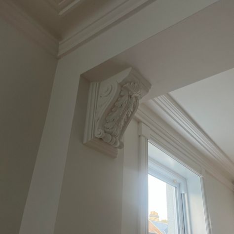 Ornate Pediment, Decorative Corbels, Plaster Ceiling, Decorative Plaster, Victorian House, Small Bathrooms, Acanthus Leaf, Entrance Hall, Cornice