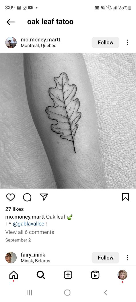 Fine Line Oak Leaf Tattoo, Oak Tree Leaf Tattoo, Oak Leaf Tattoo, Oak Leaf Tattoos, Leaf Tattoo, Oak Leaf, Tree Leaves, Oak Tree, Minimalist Tattoo