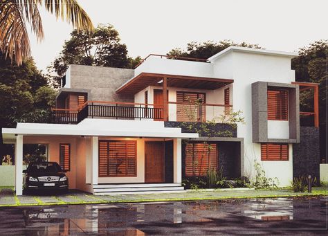 1739 Sq-ft 4 Bedroom Contemporary Home - Kerala Home Design And Floor 2100 Sq Ft House Plans 4 Bedroom, Kerala Style House Elevation, Contemporary House Exterior Kerala, Vishu Greetings, Kerala Home Design, 4 Bedroom House Designs, Kerala Home, House Plans With Photos, Kerala House