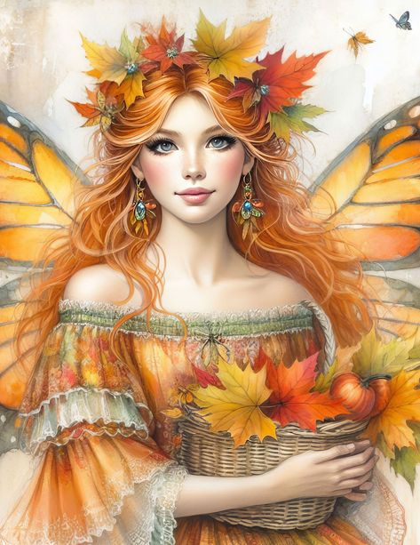 Fall Faerie, Woodland Fairy Pictures, Autumn Elf Art, Autumn Fairy Art, Autumn Fairies Art, Autumn Flower Fairy, Fairy Tattoo Designs, Autumn Fairy, Fairy Images