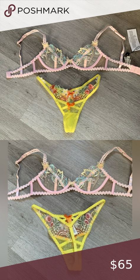 For Love and Lemons beautiful pink and yellow lingerie set size XXS NWT Yellow Lingerie, Love And Lemons, Pink And Yellow, Book Decor, For Love And Lemons, Underwire Bra, Lingerie Set, For Love, Lingerie