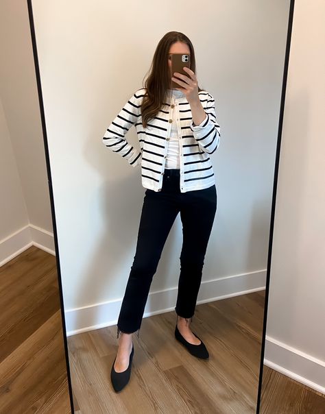 Striped Lady Jacket Outfit, Lady Jacket Outfit, Ugg Ultra Mini Outfit, Penny Pincher Fashion, Lady Jacket, Penny Pincher, Spring Capsule, Spring Capsule Wardrobe, Jacket Outfit