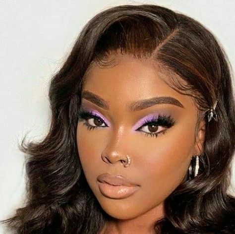 Lilac Eye Makeup Black Women, Lilac Makeup Black Women, Prom Make Up Purple, Purple Eye Makeup For Black Women, Makeup For A Lilac Dress, Lilac Makeup Look For Prom, Hood Prom 2023, Purple Prom Makeup Black Women, Lavender Makeup Looks Black Women