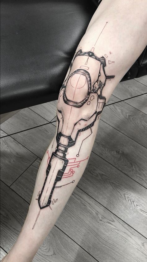 Cyberpunk Leg Tattoo, Cyberpunk Tattoos, Punk Tattoos, Robot Tattoo, Tech Tattoo, Cyberpunk Tattoo, Lower Leg Tattoos, 16 Tattoo, Biomechanical Tattoo