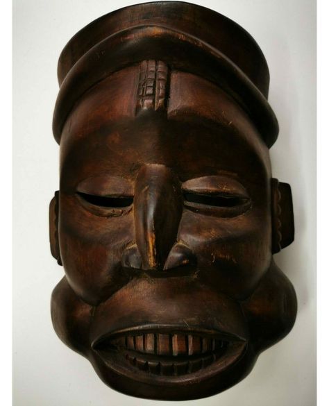 Large God Daikoku Samurai Japanese Noh Kagura Buddha Mask Home Decor Rare 11" #AwesomeBeautiful #HandCarvedAndPainted #PrimitiveAntiqueArtefact #WoodenMask #HomeBarDecoration #FakeyeLamidi #WoodArt #WallHanging #woodwork #EbonyWoodTeak Buddha Mask, Big Cheeks, Wooden Mask, African Masks, Ebony Wood, Ivory Coast, Sculptures & Statues, African Art, Bars For Home