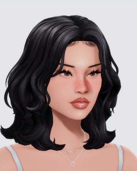 Sims 4 Bangs Hair, Sims 4 Cc Hair Bangs, Medium Hair Highlights, Shoulder Length Wavy Hair, Wavy Updo, Hair Lookbook, Mod Hair, Sims Packs, Pelo Sims