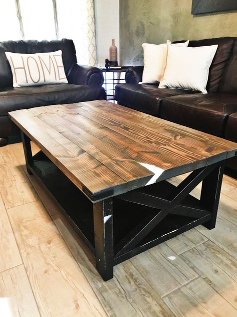 Black Coffee Table Diy, Modern Farhouse Coffee Table, Butcher Block Coffee Table, Diy Western Coffee Table, Stained Coffee Table, Midern Farmhouse Coffee Tables, Farmhouse Industrial Coffee Table, Rustic Western Coffee Table, White Rustic Coffee Table