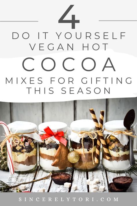 Recipe for EDIBLE GIFT IDEA - 5: DIY Vegan Hot Cocoa Mix 4 Ways Vegan Hot Chocolate Mix Recipe, Hot Chocolate Mix Recipes Dry, Homemade Hot Coco, Hot Cocoa Mix Gift, Mexican Hot Cocoa, Diy Hot Chocolate Mix, Vegan Hot Cocoa, Hot Cocoa Mix Recipe, Cocoa Powder Recipes