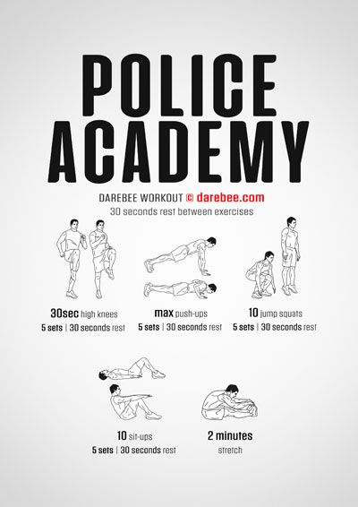 DAREBEE 2300+ Workouts Police Academy Workout Training, Police Academy Training Workouts, Cop Workout, Police Academy Workout, Police Training Workout, Police Workout Training, Swat Training, Total Body Strength Workout, Body Strength Workout