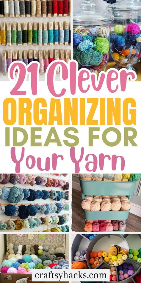 Looking for effective yarn organization tips? Try these clever storage hacks, including drawer dividers and shelf bins, to keep your yarn collection tidy and easily accessible. Ideal for an organized craft room! Organize Yarn Stash, How To Organize Crafts In A Small Space, Ideas For Yarn Storage, Shelf For Yarn, Macrame Organization Ideas, Organize Crochet Patterns, Yarn Ball Storage Ideas, Storage For Yarn Ideas, Diy Yarn Organization