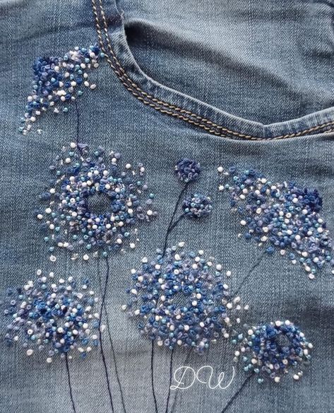 In My Head, New Ideas, Jean Jacket, Cross Stitch Patterns, Stitch Patterns, Beading, Cross Stitch, Fan, Blue