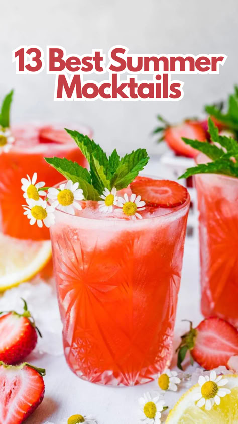 Best Summer Mocktails Fourth Of July Mocktails Non Alcoholic, Best Mocktails For Summer, Fruity Summer Drinks Non Alcoholic, Best Summer Mocktail, Easy Mocktail Recipes For A Crowd, Fizzy Drinks Non Alcoholic, Summer Pitcher Drinks Non Alcoholic, Garden Party Drinks Mocktails, Best Summer Drinks Non Alcoholic