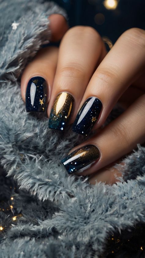 Stargazing Wedding, Midnight Nails, College Nails, Night Nails, Cute Simple Nails, Cute Nails For Fall, Galaxy Nails, Her Nails, Fall Nail