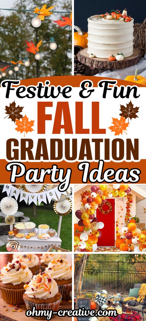 As the crisp autumn air settles in and the leaves begin to change colors, these Fall Graduation Party Ideas are just what you need to plan a grad party during the fall months. Along with these Graduation Party Ideas, you will be all set to plan an unforgettable fall-themed grad party. Fall Themed Graduation Party, Fall Graduation Party, Graduation Party Ideas Orange And Black, Graduation Party Orange And Black, Onto The Next Chapter Graduation Party, Graduation Party Appetizers, Graduation Party Candy Bar, Diy Outdoor Party, Graduation Party Desserts