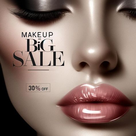 Photo a poster for makeup sale shows a w... | Premium Photo #Freepik #photo Makeup Sale Poster, Pink Lip Gloss, Makeup Sale, Image Icon, Event Food, Card Banner, Poster Invitation, Pink Lips, Important Dates