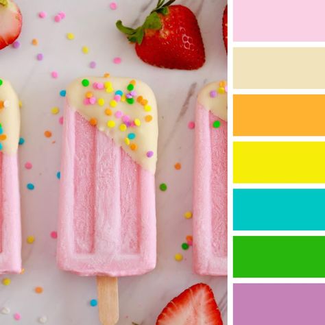 Popsicle Color Palette, Sweets Color Palette, Funfetti Color Palette, Ice Cream Palette, Candy Palette, Milk Popsicles, Food Inspired, Strawberry Milk, Art Color