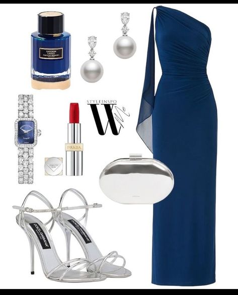 Heels With Royal Blue Dress, Blue Dress Silver Heels, Silver Purse, Woman Outfit, Dress Silver, Royal Blue Dress, Silver Heels, Glam Dresses, Prom Dresses Blue