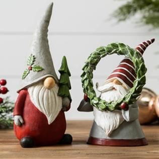 Holiday Gnome with Wreath Melrose Grey Color Scheme, Christmas Central, Resin Sculpture, Green Home Decor, Christmas Figurines, Christmas Display, Holiday Home Decor, Christmas Gnome, Red And Grey