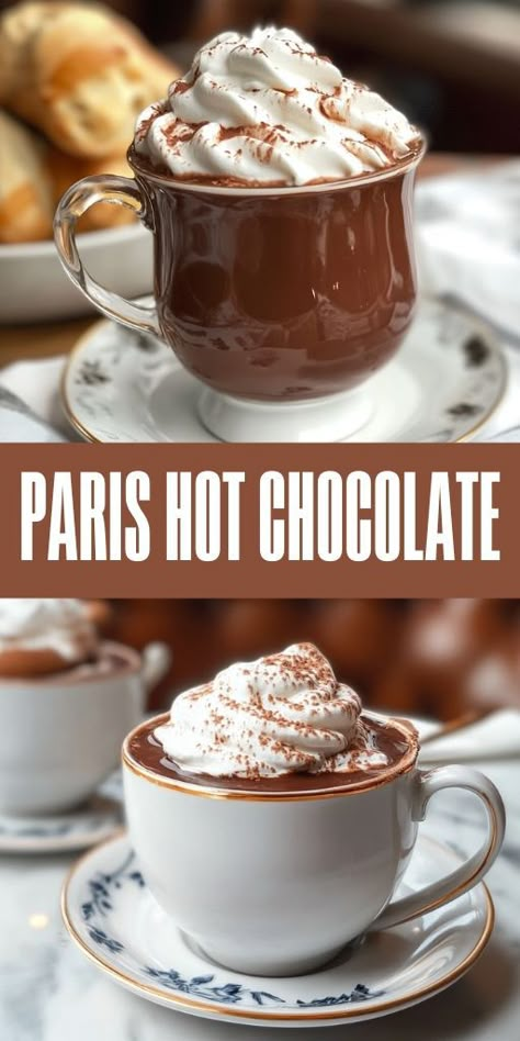 Indulge in the rich, velvety goodness of Parisian hot chocolate. ☕🍫 This creamy, decadent drink is a must-try for chocolate lovers and is perfect for chilly nights. Learn how to make this French-inspired hot chocolate from scratch with simple ingredients! It’s the perfect cozy treat to warm you up this winter. 🌨️🍫 #HotChocolate #ParisHotChocolate #WinterWarmers #FrenchCuisine #ChocolateLovers #CozyDrink #DrinkRecipes #ColdWeatherTreats Hot Chocolate In France, Hot Chocolate Velvetiser, Decadent Hot Chocolate Recipe, Hot Chocolate Affogato, Decadent Hot Chocolate, Paris Hot Chocolate Recipe, French Hot Cocoa, French Style Hot Chocolate, European Hot Chocolate