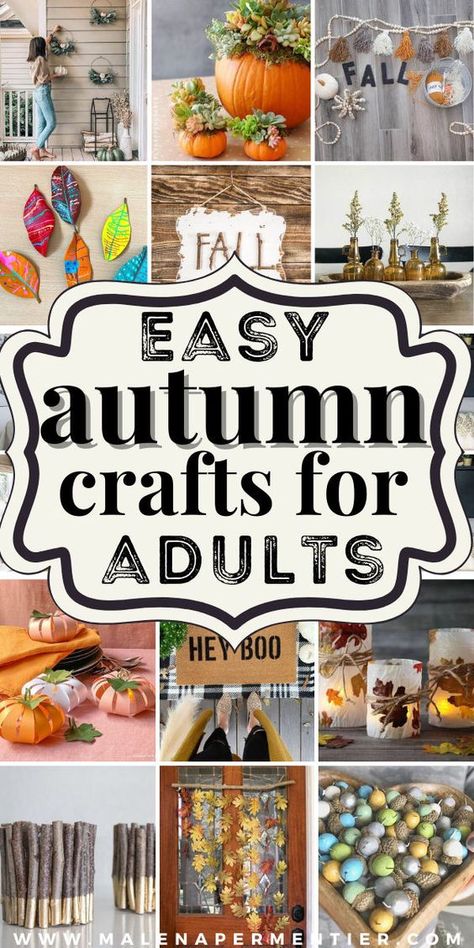 I’m so excited about these easy fall crafts! 🍁✨ Whether you're looking for fall crafts for adults or fun projects to make and sell, there's something for everyone. Think about creative leaf crafts, simple DIY fall decor, or charming fall wood crafts. You can find everything you need at the dollar store for these budget-friendly projects. Perfect for Thanksgiving and Halloween, these crafts will add a cozy touch to your home. Get inspired for some crafty fun this season! Easy Fall Halloween Crafts, October Decorating Ideas, Fall Decor Diy Crafts Kids, Fall Crafts For Senior Adults, September Craft Ideas For Adults, Ladies Night Fall Craft Ideas, September Diy Crafts, Autumn Crafts Adults, Inexpensive Crafts For Adults