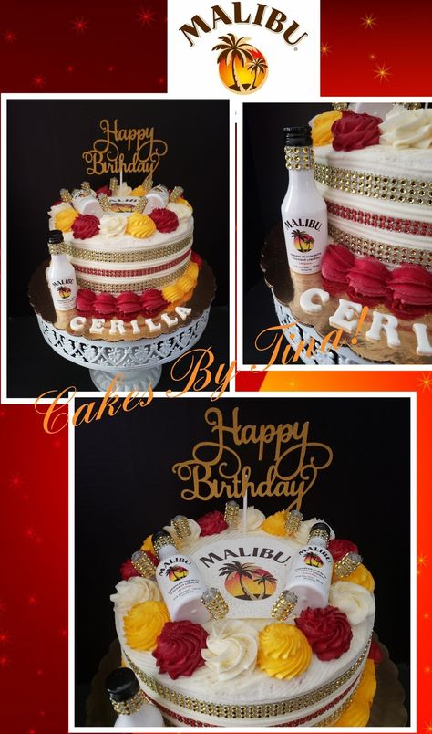 Malibu theme birthday cake! 21st Birthday Ideas Malibu, Malibu Cake, Malibu Cake Ideas, Malibu Birthday Cake, Malibu Rum Cake Design, 21st Birthday Liquor Cake, Birthday Cake Liquor, Liquor Cupcakes, Basketball Birthday Cake