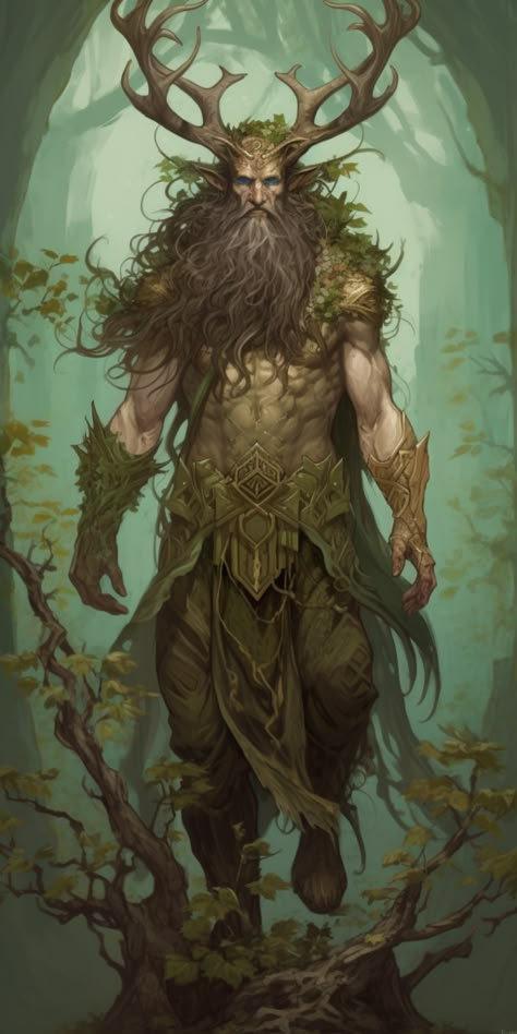 The Green Man Art, Fantasy Deities, Horned God Art, Fey King, God Of Animals, God Of Hunting, God Of Earth, Fantasy God, God Of The Forest