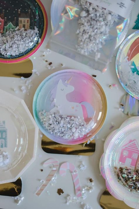 DIY Paper Plate Confetti Snowglobe Shakers Paper Plate Snowglobe, Confetti Bars, Diy Snow Globe, Custom Confetti, Homeschool Crafts, Paper Plate Crafts, Festival Diy, Plate Crafts, Crafts For Girls