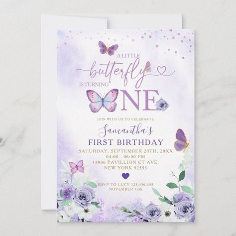 Blast Off to Fun: Kid's Birthday Party Invite Butterfly Party Invitations, Butterfly Birthday Party Invitations, Turning One Birthday, Butterfly 1st Birthday, Butterfly Themed Birthday Party, Butterfly Birthday Theme, Butterfly Party Decorations, 1st Birthday Girl Decorations, Butterfly Invitations