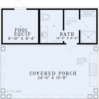 Poolhouse Plans | 1495 Poolhouse Plan with Bathroom Small Pool House Designs, Pool House Layout, Pool House With Bathroom, Pool House Floor Plans, Pool Bathroom Ideas, Garage Pool House, Small Pool House, Small Pool Houses, Pool House Bathroom