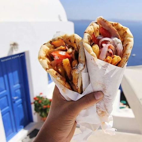 Giros Greek, Gyros Greece, Gyro Pita, Greek Cafe, Pita Wrap, Greek Gyros, Go Greek, Greece Holiday, Baklava