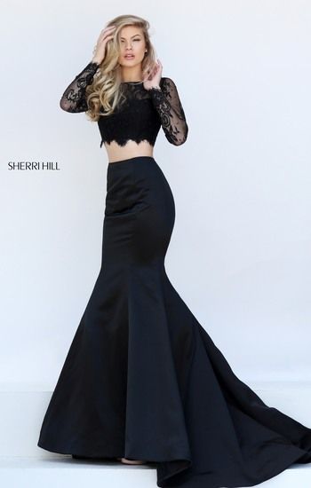 Lace Bodice Prom Dress, Two Piece Evening Dresses, Two Piece Prom Dress, Fish Cut, Grad Dresses Long, Two Piece Prom, Fitted Prom Dresses, Prom Dresses 2016, Long Sleeve Evening Gowns