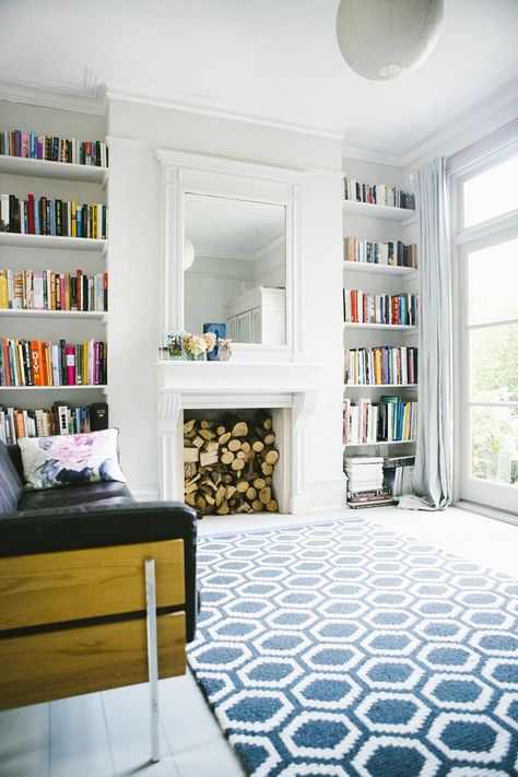 Bookshelves in alcoves on either side of fireplace in living room of Victorian house renovation by Imperfect Interiors Victorian House Renovation, Victorian Living Room, Decorating Advice, Living Room Shelves, Room Shelves, Living Room Remodel, Room Remodeling, Living Room With Fireplace, Remodel Bedroom