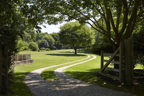 scott-mitchell-bridgehampton-landscape-garden-driveway-gate-gardenista Driveway Entrance Landscaping, Scott Mitchell, Garden Driveway, 40 Acres, Garden Works, Driveway Entrance, Driveway Design, Long Driveways, Driveway Landscaping