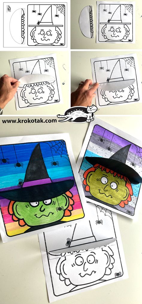 krokotak | 3D WITCH COLOURING PAGE 1st Grade Crafts, Witch Coloring Pages, Halloween Worksheets, Fall Art Projects, Halloween Arts And Crafts, Colouring Page, Art Halloween, Halloween Crafts For Kids, Cool Coloring Pages