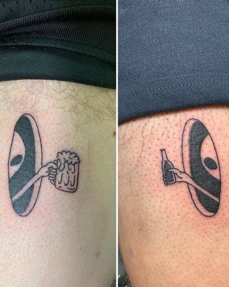 Tattoos For Big Guys, Friend Tattoos Matching Men, Beer Matching Tattoos, Best Guy Friend Tattoos, Tattoo For Best Friends Men, Guy Best Friend Tattoos Matching, Bro Matching Tattoos, Matching 4 Tattoos, Matching Tattoos Men Best Friends