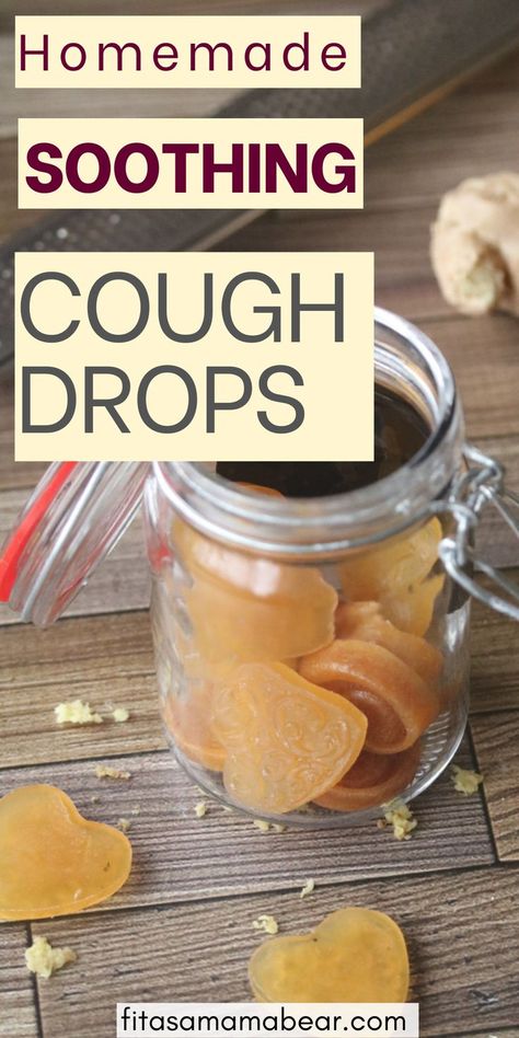 Small mason jar with heart shaped honey cough drops with ginger and a grater behind the jar Diy Cough Drops, Cough Drops Homemade, Dry Cough Remedies, Cold And Cough Remedies, Diy Hack, Cough Drops, Dry Cough, Home Remedy For Cough, Natural Colon Cleanse