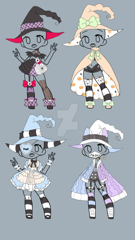 Gacha Oc Adoptables, Witch Outfit Design Drawing, Witch Gacha Outfit, Cute Witch Dress, Witch Outfit Reference, Witch Clothing Drawing, Cute Witch Outfits Drawing, Witch Outfit Drawing Reference, Witch Outfit Ideas Drawing