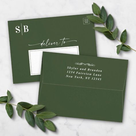 Simple Monstera Green A7 5x7 Wedding Invitation Envelope Wedding Envelopes Design, Forest Hunter, Dark Green Wedding, Hunter Wedding, Wedding Invitation Envelope, Pool Party Birthday Invitations, Envelope Addressing, Green Wedding Colors, Green Envelope