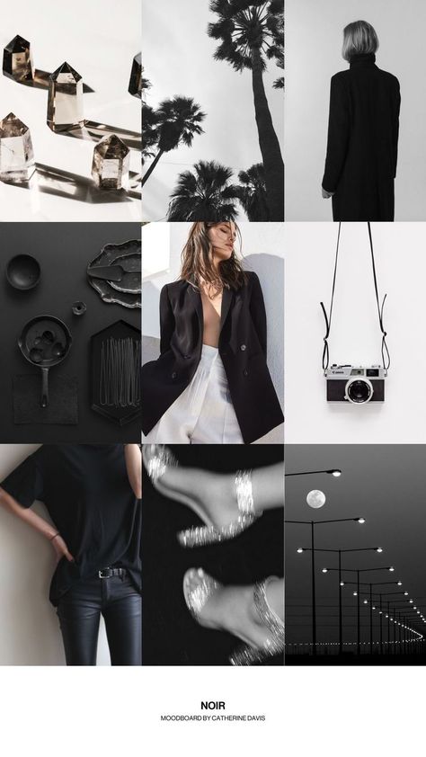 Inspiration moodboard curated by @CatherineDavis__. Full board with pins on profile. // Black. Black aesthetic. Black and white. Black blazer. Fashion. Camera. Black crystals. Black paint. Glitter shoes. Street lights. Moodboard. Vision board. Design inspiration. Color palette. Black Mood Board Aesthetic, Fashion Storyboard, Black Aesthetic Fashion, Vision Board Design, Black Moodboard, Visionboard Aesthetic, Mood Board Fashion Inspiration, Aesthetic Color Palette, Brand Board Design