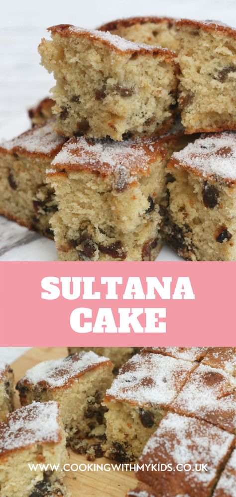 Cake Traybake Recipes, Raisin Cake Moist, Sultana Cake Moist, Raisins Cake Recipe, Easy Traybake Recipes Uk, Old Fashioned Tea Cakes Recipes, Sultana Cake Recipe, Raisin Cake Old Fashioned, Sweet Tray Bakes