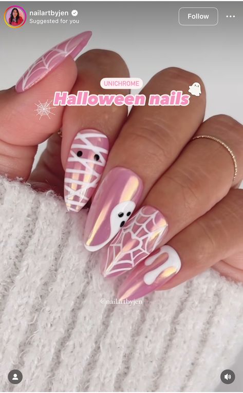 Cute Girly Halloween Nails, Coquette Halloween Nails, Halloween Nails Classy, Pink Ghost Nails, Girly Halloween Nails, Halloween Nails Pink, Ongles Halloween, Glazed Nails, Nails Board