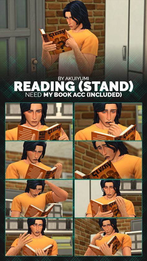 Standing Reading Pose, Reading Pose Reference Drawing, Sims 4 Reading Poses, Reading Poses, Sims4 Poses, Sims 4 Historical, 4 Poses, Poses Sims 4, Ts4 Poses