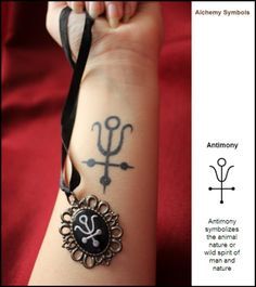 Antimony Tattoo Symbolizes the animal nature and wild spirit of man and nature Occult Alchemy, Alchemy Tattoo, Summoning Circle, Witch History, Nature Symbols, Alchemy Symbols, Healing Tattoo, Sigil Magic, Magic Symbols