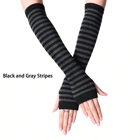 Long Gloves Fashion, Striped Gloves, Long Fingerless Gloves, Cosplay Kawaii, Gloves Fashion, Fingerless Gloves Knitted, Long Gloves, Wrist Warmers, Girls Stripes